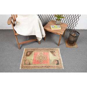 Alfombra turca Vintage estilo bohemio Beige rojo Patchwork diseño clásico área grande 1,7 X 2.7ft látex de lana para decoración de habitación de pasillo - Product Image 1