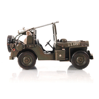 OMH AJ030 Jeep Willys-Overland 1941 Peinte à la Main, Échelle 1:12, Acrylique Vert, 16,5x15,2 cm, Présentoir Rectangulaire pour Table, Décoration Maison