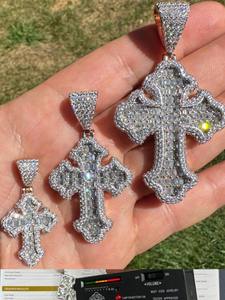 Collier pendentif croix gothique Tupac plaqué or rose certifié GIA, diamant de laboratoire cultivé 14K, style hip-hop classique, cadeau pour rappeur - Product Image 4