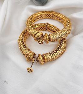 Elegant Gold Plated Kada Bangles <b>Set</b> with Carving Design for Women Girls for Wedding and Reception - Product Image 5