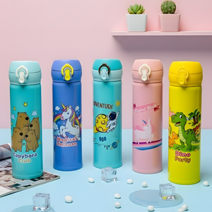 Bouteille isotherme en acier inoxydable pour enfants, motifs de dessins animés variés, capacité de 350 ml, design classique pour la rentrée scolaire des enfants - Product Image 1