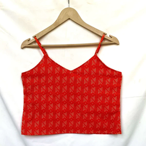 เสื้อครอปแขนกุดผ้าฝ้ายถักลายปักฉลุสไตล์ลำลองสีส้ม - Product Image 1