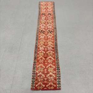 1.7x9 ft Turkish Rug, Vintage <b>Runner</b> Rug, <b>Red</b> Black Oriental Wool Rug - Product Image 1