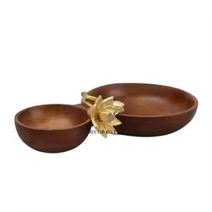 Bol de service rond en bois d'acacia de qualité supérieure, aspect élégant, pour fruits secs et noix, décoration de centre de table, provenance d'Inde - Product Image 3