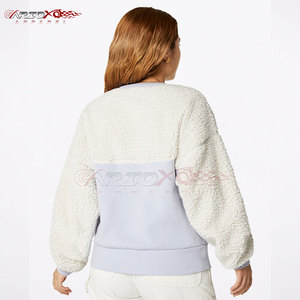 Women's Thick <b>Sherpa</b> Sweatshirt with Rounded Hem Printed Design Warm <b>Fabric</b> for Fall and Winter Use - Product Image 4