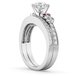 Conjunto nupcial de oro blanco y oro rosa de 14k con diamante mariposa y rubí, perla de circonita de 0.42ct y oro rosa para fiesta de bodas y regalo - Product Image 1