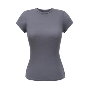 T-shirt de sport gris à manches courtes, coupe slim basique, pour femme, avec logo personnalisé, prix usine Chine, Bangladesh - Product Image 6