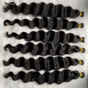 Vente en gros Extensions de cheveux vietnamiens kératine ondulée noir de jais cuticules alignés I-Tip Cheveux humains vierges - Product Image 1