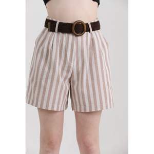 Shorts de Lino para Mujer Topshow, Diseño a Rayas con Cinturón, Producto al por Mayor - Product Image 2