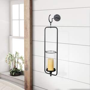 Applique murale en fer noir nordique, porte-bougie, bouclier contre les intempéries en verre, décoration, cadre géométrique, luxe, salons, chambres, hôtels, arts - Product Image 2