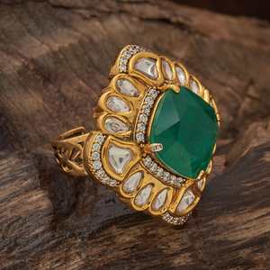 Kundan Fashionable Wedding Finger <b>Ring</b> <b>Adjustable</b> Gold Plated Inlay with Princess Cut Diamond Free Size - Product Image 5