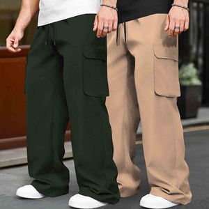 Pantalon cargo décontracté pour homme en coton, coupe droite, avec grandes poches et patchwork - Product Image 5
