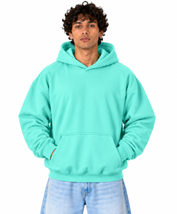 Sudadera con Capucha AURA Iconic Winter para Hombre, Ropa de Estar por Casa, Estilo Informal para Fin de Semana, Forro Polar, Polialgodón, Corte Holgado, Bolsillos, Color Turquesa - Product Image 1