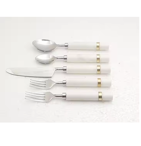 Western Style Stainless steel Cutlery flatware Spoon <b>White</b> Resin Handle Classy Flatware <b>Set</b> Handmade Round for Free Sample - Product Image 1