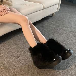 Botas de nieve para mujer, cálidas, de felpa, de PU, con plataforma, tacón grueso, botines. - Product Image 3