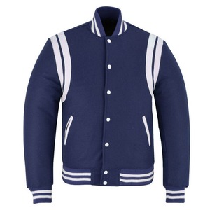 2025 OEM Classic Blue Fleece Varsity Letterman <b>Jacket</b> for <b>Men</b> Stand <b>White</b> Double Leather Strips Wholesale Price Winter <b>Jacket</b> - Product Image 1