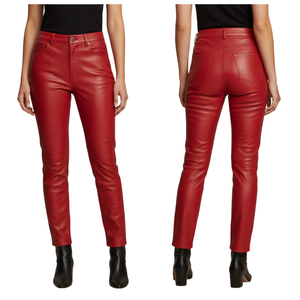 Pantalones de Mujer de Cuero y Lona, Ajustados, de Cintura Media, Rectos, Largos, Ecológicos, Resistentes al Viento, Casuales, para Otoño e Invierno, Estilo Urbano - Product Image 1