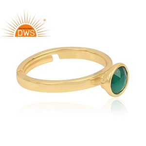Latest Design Sterling Silver 18K Gold Plated Natural Green <b>Onyx</b> Gemstone Adjustable <b>Ring</b> Demi Fine Jewelry Manufacturer - Product Image 3