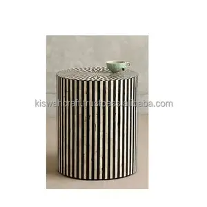 Mesa auxiliar con incrustaciones de hueso de calidad, taburete de diseño a rayas en mesa auxiliar con incrustaciones de hueso negro de la India para muebles de sala de estar - Product Image 2