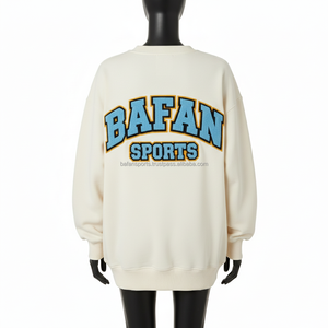 Sweat-shirt oversize pour femme en molleton de coton couleur crème avec logo brodé en chenille personnalisé, style sportif, respirant - Product Image 2