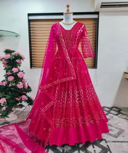 À la mode georgette broderie fil séquence travail lehenga choli avec dupatta meilleur prix vêtement ethnique indien femmes magasin vêtements - Product Image 1
