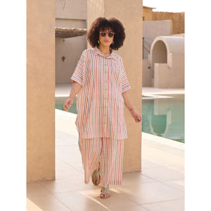 Striped Oversized Linen-Cotton Long <b>Shirt</b> Loose Fit Vintage <b>Western</b> Outwear - Product Image 4