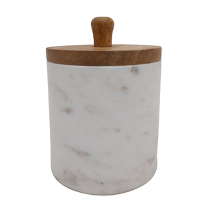 Caja redonda de mármol y madera con tapa, almacenamiento de Color blanco y Natural para cocina y Decoración de mesa - Product Image 6