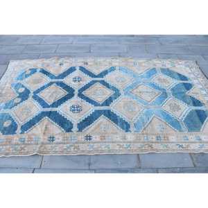 Alfombra Turca Vintage de 4.9x8.7 pies, Alfombra de Lana Azul Ombré - Product Image 4