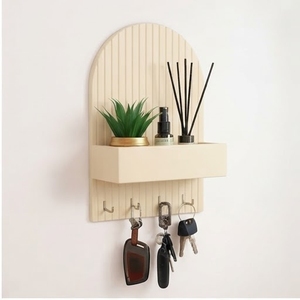 Minimalist Resin Wall <b>Shelf</b> With <b>Hooks</b> And Plant Holder Oval Shape Vertical Pattern Multi-Functional Home Decor - Product Image 1