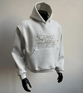 Sweat à capuche surdimensionné à fermeture éclair en polaire lourde 100% coton pour hommes avec impression de poche d'épaule tombante - Product Image 1
