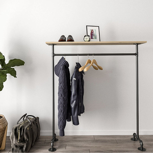 Porte-manteau moderne de style industriel KTD68008 avec dessus en bois et pieds en tuyau pour la maison ou la chambre - Product Image 3