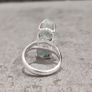 Exportation de bijoux en pierre brute bague pour femme aigue-marine naturelle pierre brute pierre de naissance de mars double pierre bague en argent sterling 925 - Product Image 5