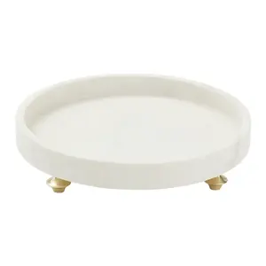 Plateau de service en marbre blanc de forme ronde, nouveaux plateaux de maison et de Table de haute qualité, plateau de service en marbre sans poignée - Product Image 1