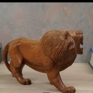 Estatua de León de madera Natural hecha a mano, figuritas de animales talladas a mano, decoración de mesa de escritorio, arte de escultura artesanal - Product Image 3