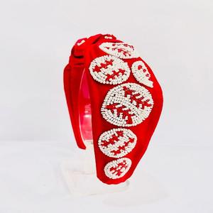 Bandeaux perlés personnalisés Accessoires de cheveux Bandeaux noués brodés à la main de baseball indien perlés - Product Image 3