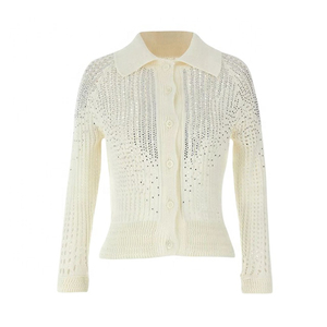 Blusa ajustada de algodón de manga larga con cuello Polo de menta para mujer Tops solapa V-pulóver ropa Casual prendas de punto otoño - Product Image 3