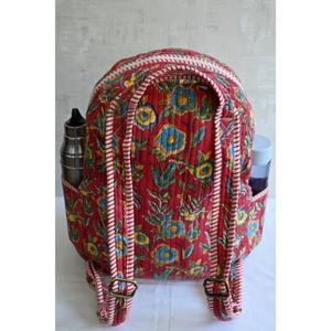 <b>Lightweight</b> Cotton Boho Quilted Mini <b>Backpack</b> Indian Hand Block Print Floral Design Zipper Closure Unisex Travel Beach School - Product Image 5
