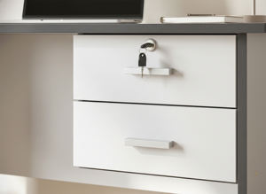 Escritorio de Estudio Moderno y Sencillo con Superficie de PU de 15 mm, Color Gris, 2 Cajones con Cerradura, Modelo WT302, para Centro de Estudios, Escuela, Oficina en Casa - Product Image 3