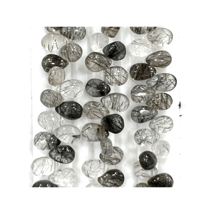 Premium 7 Inch Black Rutilated Quartz Tear Drop Briolette Smooth <b>Stone</b> <b>Beads</b> 5-7mm Jewelry Making - Product Image 2