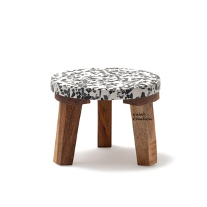 Terrazzo Resin Cake Serving Stand with Natural Wooden Leg Modern Decorative <b>Dessert</b> Display Tray for Parties, Weddings, Home Use - Product Image 3