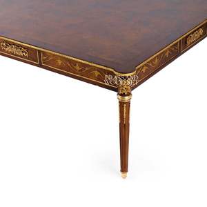 Mesa de Centro Cuadrada Grande de Madera de Lujo con Elegante Borde Incrustado y Detalles Ornamentales de Latón Dorado para Salas de Estar Clásicas - Product Image 5