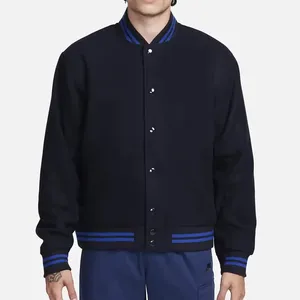 Veste universitaire marine pour homme, couleur unie, boutonnée, style preppy, en coton, col rabattu, coupe classique, pour l'automne - Product Image 1