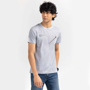 Camiseta de verano para hombre con cuello redondo 2023 Diseño de bolsillo con cremallera de algodón 100% Mejor precio con servicio OEM ODM MOQ bajo - Product Image 3