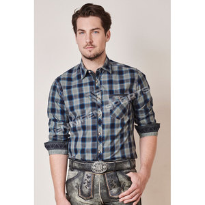 Trachten เยอรมัน Bavarian เสื้อเชิ้ตผู้ชายตรวจสอบผ้าผ้าฝ้าย 100% แขนยาวกระดูกปุ่มปิดกระเป๋าหน้าอกภายในป้ายทอ - Product Image 3