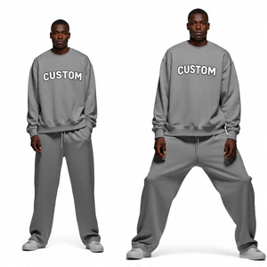 Custom Stacked Heavyweight Jogger pantalones de chándal holgados y Sudadera con capucha Set 2 piezas Fleece Men Sweatsuits Pullover Chándales para hombres - Product Image 1