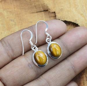 Tendance 925 argent Sterling oeil de tigre pierres précieuses boucles d'oreilles bijoux à la main argent Boho Style boucles d'oreilles bijoux pour femmes cadeau - Product Image 2