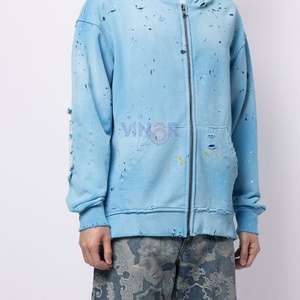 เสื้อฮู้ดดี้ทรงหลวมแบบครอป ผ้าเฟรนช์เทอร์รี่เนื้อหนา คุณภาพสูง ผลิตตามสั่ง ทรงหลวมไหล่ตก สไตล์ดิสเทรส - Product Image 2