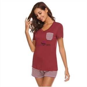 Ensemble de nuit 2 pièces en coton rayé à manches courtes pour femme - Product Image 2