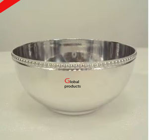 Tazón para servir de acero inoxidable con acabado plateado de aspecto simple con soporte dorado para restaurante y bar de hotel - Product Image 4