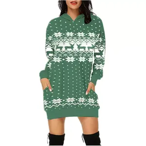 Venta al por mayor de Navidad personalizable de lana de los hombres de talla grande Sudadera con capucha totalmente tinte sublimación impresión verde de longitud larga con capucha de invierno - Product Image 1